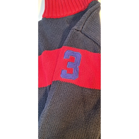 Polo Ralph Lauren Kids Navy Red Striped Quarter Zip Sweater Pony Logo Size 7 - Picture 9 of 9